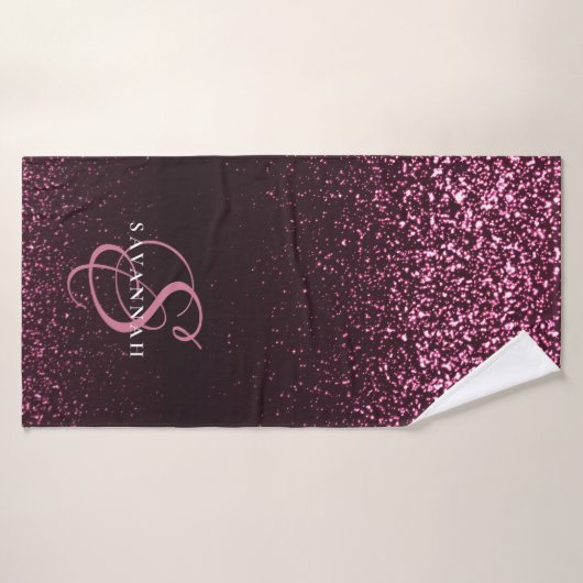 Élégant Monogramme Script Parties scintillant rose (Serviette de bain)