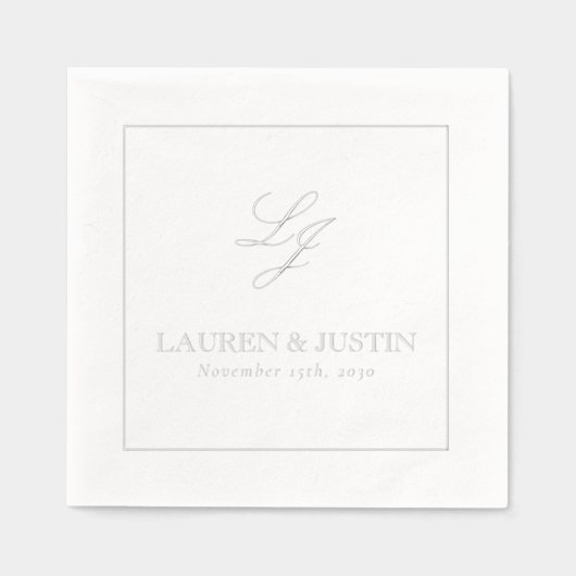 Élégant Monogramme Simple Script Mariage Argent (Recto)