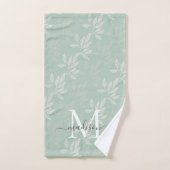 Élégant Monogramme Turquoise Botanique Feuille Fem (Serviette à main)