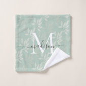 Élégant Monogramme Turquoise Botanique Feuille Fem (Gant de toilette)