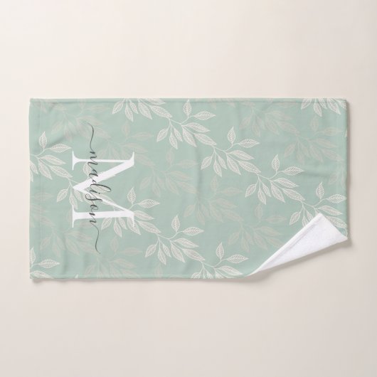 Élégant Monogramme Turquoise Botanique Feuille Fem (Serviette à main)