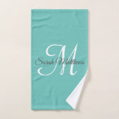 Élégant Monogramme Turquoise Ensemble de serviette (Serviette à main)