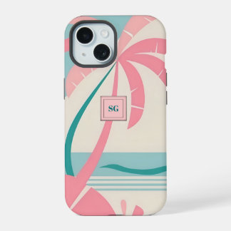 Élégant monogramme turquoise rose tropical minimal