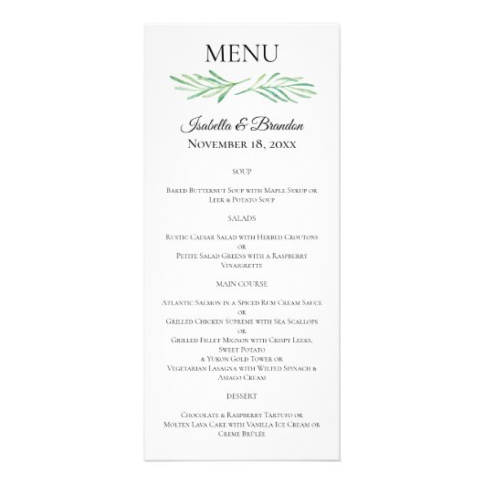 Élégant Monogramme Verdure Mariage Menu 2 (Devant)