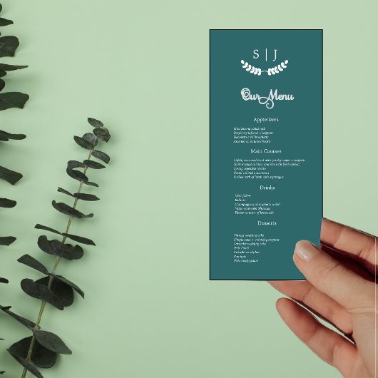 Élégant Monogramme Vert Bijou Tone Dîner Menu