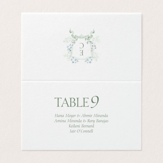 Elégant Monogramme vert Dusty Mariage Cartes de Pl (Outside Unfolded)