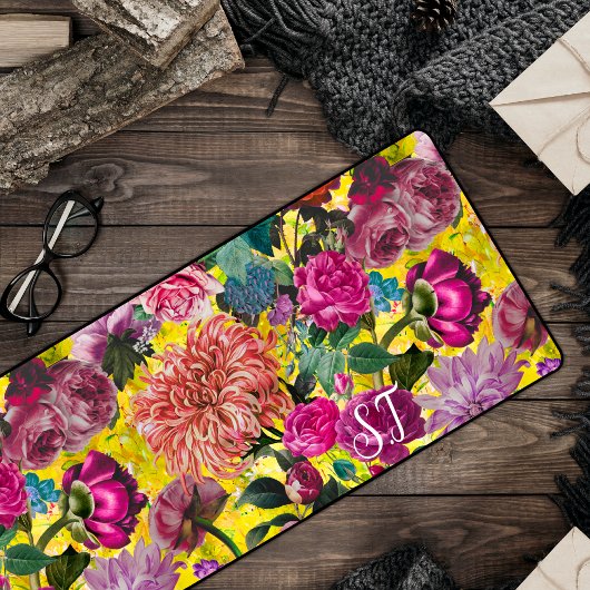 Élégant monogramme Vintage jaune floral