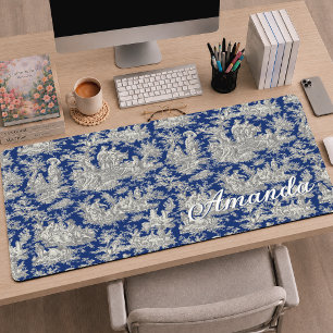 Élégant monogramme vintage toile de jouy bleu fonc