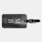 Elegant Monogrammed Black geborsteld metaal Bagagelabel (Voorkant horizontaal)