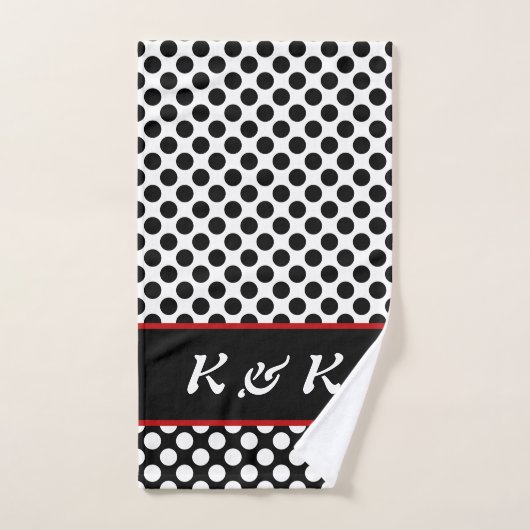 Elegant Monogrammed Black Polka Dot Bad Handdoek (Handdoek)