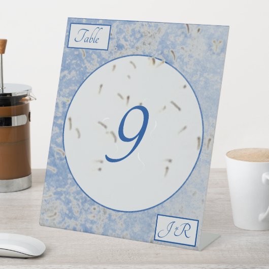 Elegant Monogrammed Blue en Grey Reclamebord Met Voetstuk (Insitu)