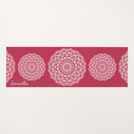 Elegant Monogrammed Boho Magenta and White Mandala Yogamat (Voorkant (horizontaal))