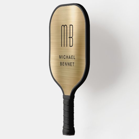 Elegant Monogrammed Faux Gold Brushed Metallic Pickleball Paddle (Links)