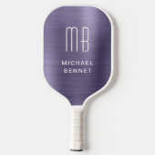 Elegant Monogrammed Faux Paars geborsteld metaal Pickleball Paddle (Achterkant)