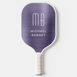 Elegant Monogrammed Faux Paars geborsteld metaal Pickleball Paddle