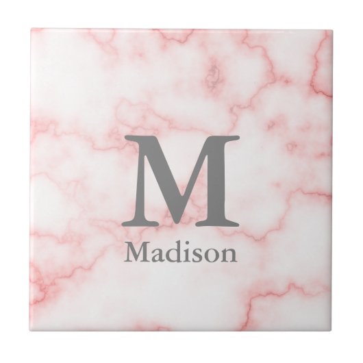 Elegant Monogrammed Faux Pink Marble Tegeltje (Voorkant)