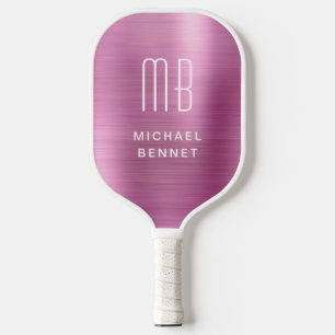 Elegant Monogrammed Faux Roze geborsteld metaal Pickleball Paddle