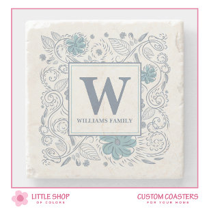 Elegant Monogrammed Floral Botanical Stenen Onderzetter