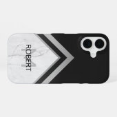 Elegant monogrammed Geometric Black Silver Marble iPhone 16 Hoesje (Achterkant horizontaal)