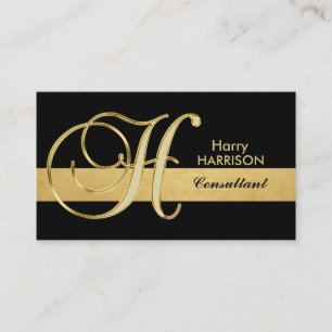 Elegant monogrammed Gold Black Initiaal 'H' Visitekaartje