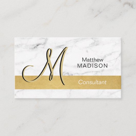 Elegant Monogrammed Gold Black White Marble Visitekaartje (Voorkant)