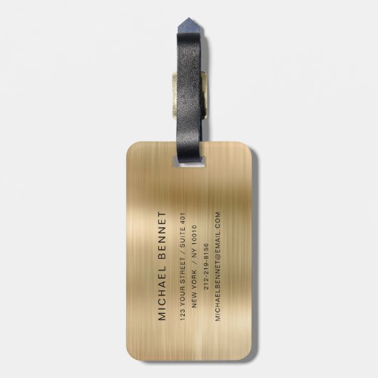 Elegant monogrammed Gold Brushed Metallic Bagagelabel (Achterkant verticaal)