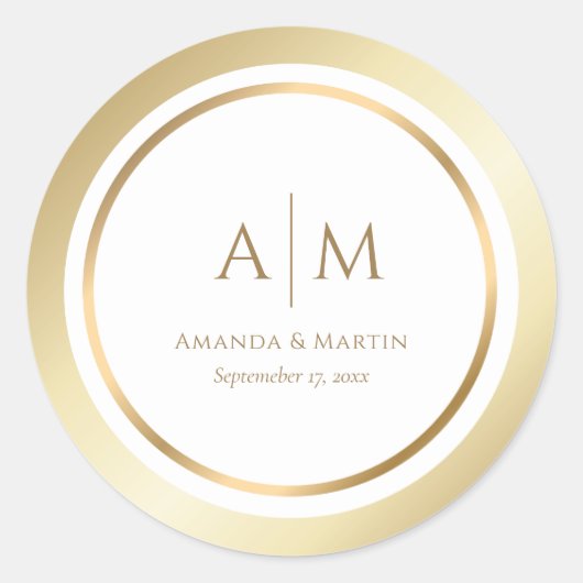 Elegant monogrammed Gold Wedding Round Stickers (Voorkant)