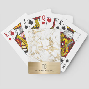 Elegant Monogrammed Gold White Marble Pokerkaarten