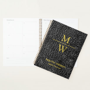 Elegant Monogrammed Luxe Kijk Black Gold Lettering Planner