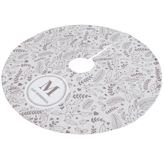 Elegant monogrammed mistletoe bruin fleece kerstboom rok (Gekanteld)