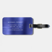 Elegant Monogrammed Navy Blue Brushed Metallic Bagagelabel (Achterkant horizontaal)