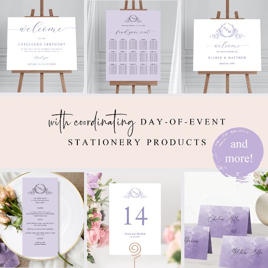 Elegant Monogrammed Paarse QR-Code/RSVP Online Informatiekaartje