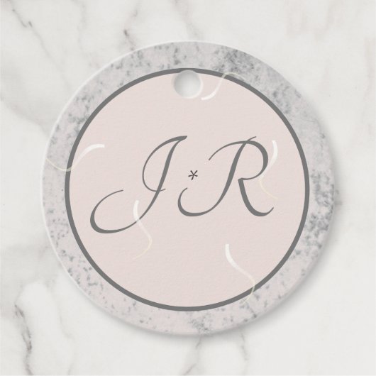 Elegant Monogrammed Peach and Grey Bedankjes Labels (Voorkant)