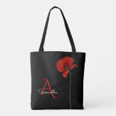 Elegant Monogrammed Red Poppy on Black Draagtas (Achterkant)