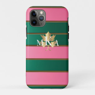 Elegant Monogrammed Roze en Groen iPhone 11 Pro Hoesje