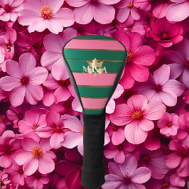Elegant Monogrammed Roze en Groen Golfheadcover