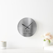 Elegant Monogrammed Silver Grey Borhed Metallic Ronde Klok (Huis)