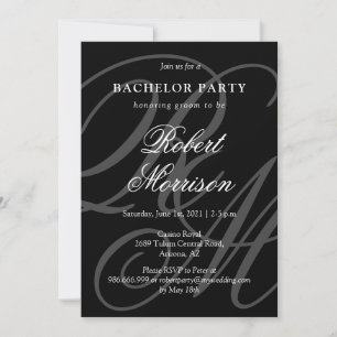 Elegant Monogrammed w / QR-code Bacherlor Party Kaart