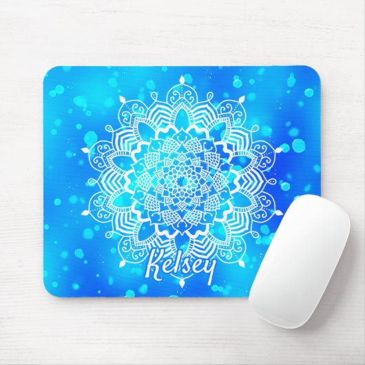 Elegant Monogrammed White & Blue Mandala Pattern Muismat (Met muis)