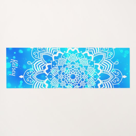 Elegant Monogrammed White & Blue Mandala Pattern Y Yogamat (Achterkant (horizontaal))