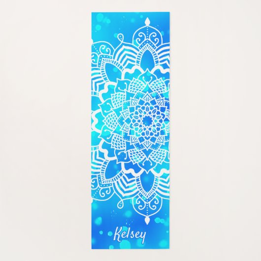 Elegant Monogrammed White & Blue Mandala Pattern Y Yogamat (Achterkant)