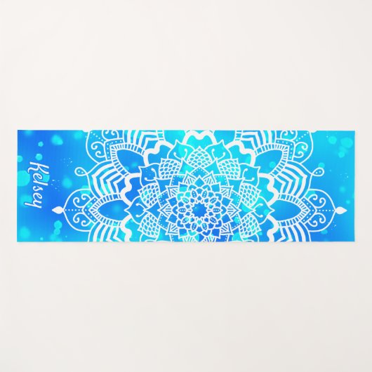 Elegant Monogrammed White & Blue Mandala Pattern Y Yogamat (Voorkant (horizontaal))