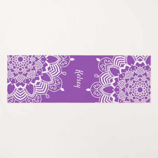 Elegant Monogrammed White & Paars Mandala Pattern Yogamat (Voorkant (horizontaal))