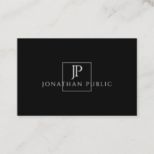 Elegant Monogrammed Zwart Wit Modern Plain Visitekaartje