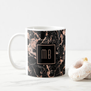 Elegant Monogrammering Roze Gouden Marmer Koffiemok