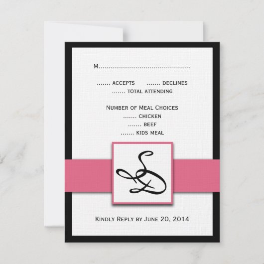 Élégant Monogrammes Mariage Cartes RSVP Rose Noir (Devant)