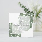 Elegant Monstera Emerald Green Wedding Kaart (Staand voorkant)