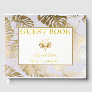 Elégant Monstera Gilded Gold Mariage livre d'hôtes