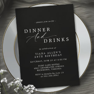 Elegant Moody Black Officieel verjaardagsdiner Kaart