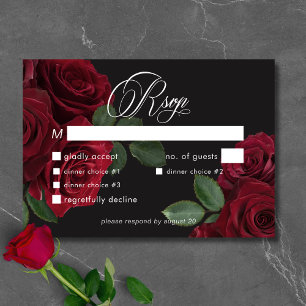 Elegant Moody Blood Red Roses Bloemendiner RSVP Kaartje